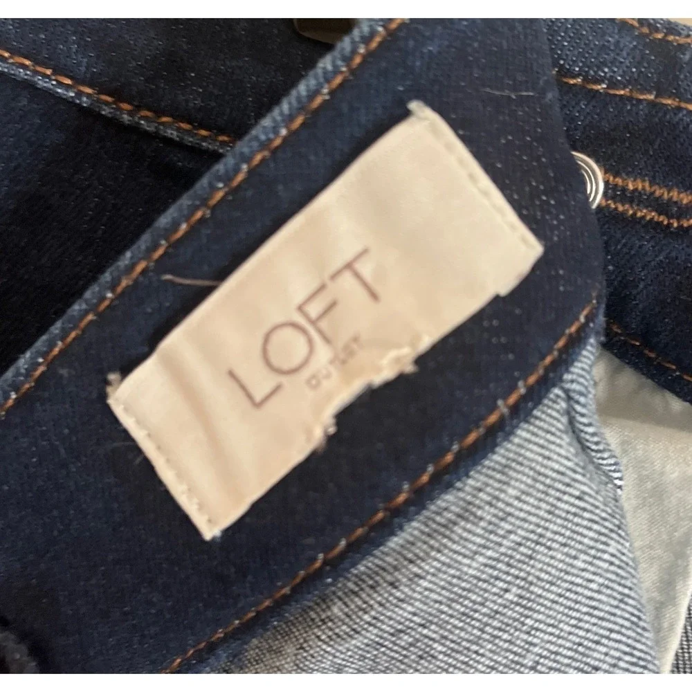 Loft Skirt Women 12 Dark Wash Denim Mini A-Line Gold Zip Pockets Casual Classic
